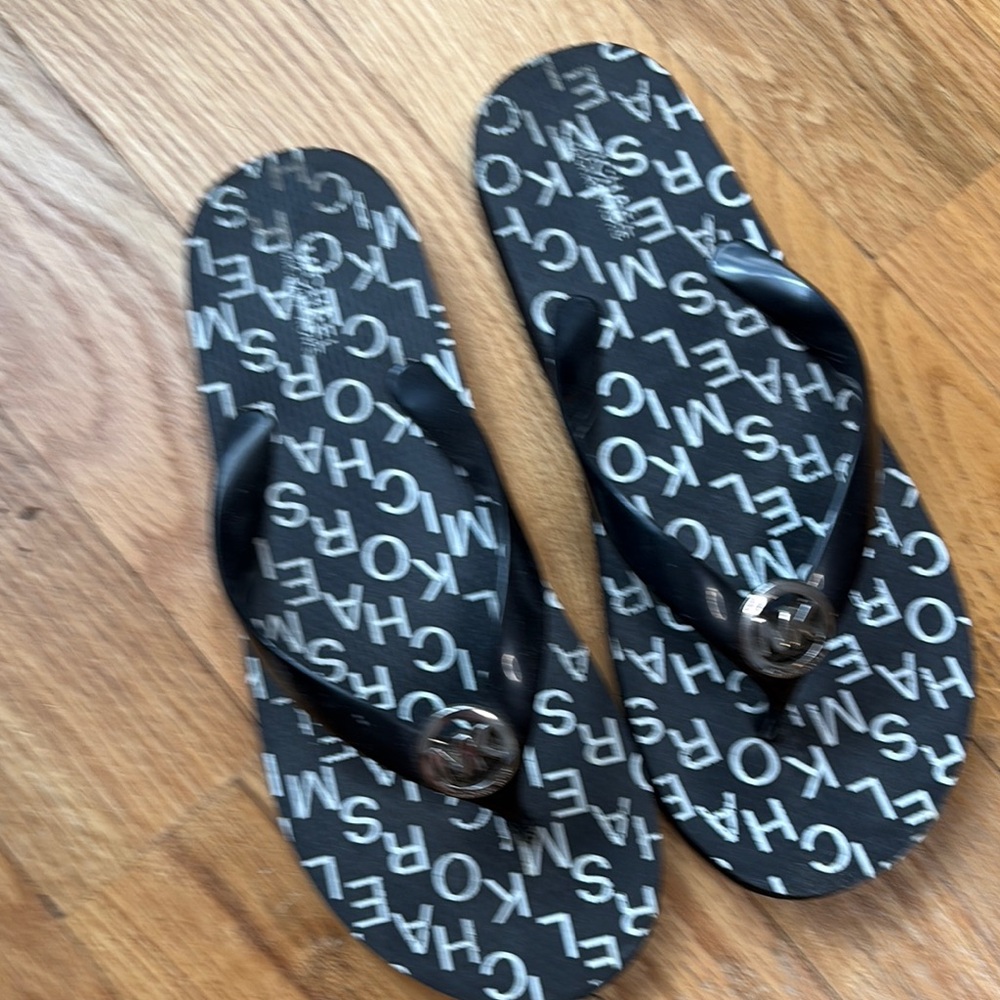 Michael Kors Black Logo Flip Flops